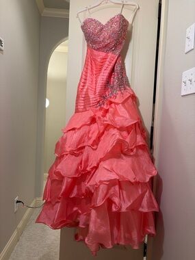 Sparkling Coral Promenade Ball Gown